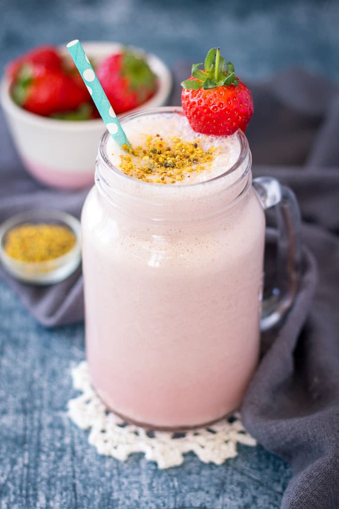 Healthy Strawberry Milk with fresh strawberries without added sugars