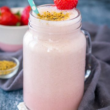 Strawberry Milk made with fresh strawberries no syrup and no added sugars