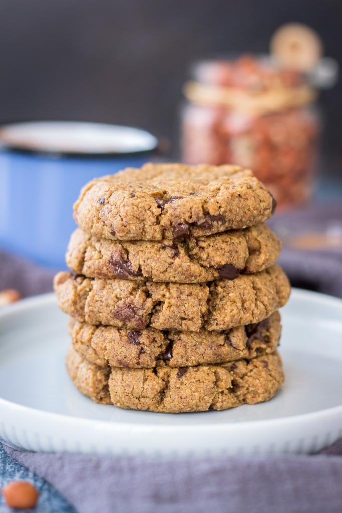 Coconut Flour Cookies made with peanut butter filled with dark chocolate chunks