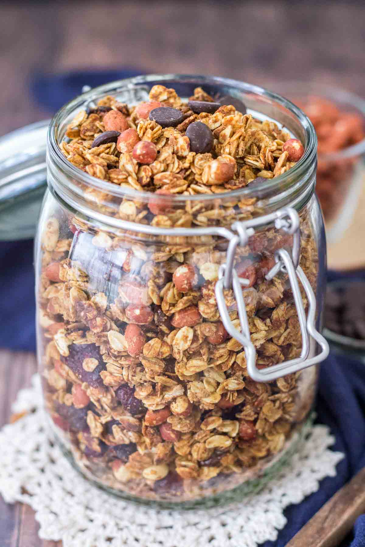 Homemade Granola stored in a glass jar