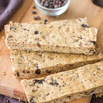 Cookie Dough Protein Bars served on a wooden plate