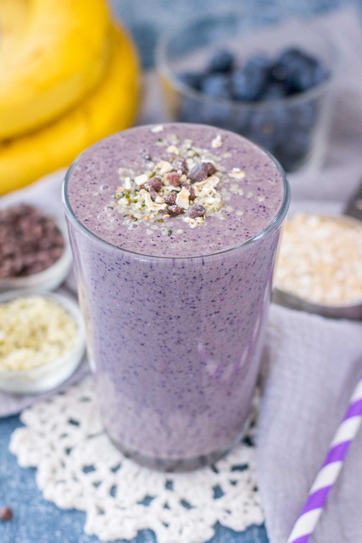 Blueberry Banana Smoothie with fresh fruits and oats