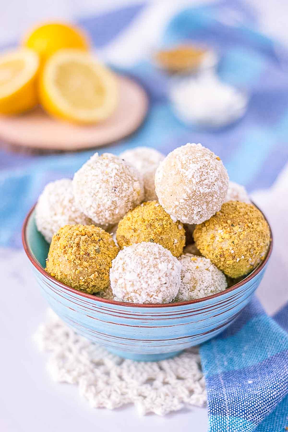 Lemon Coconut Energy Balls served in a bowl