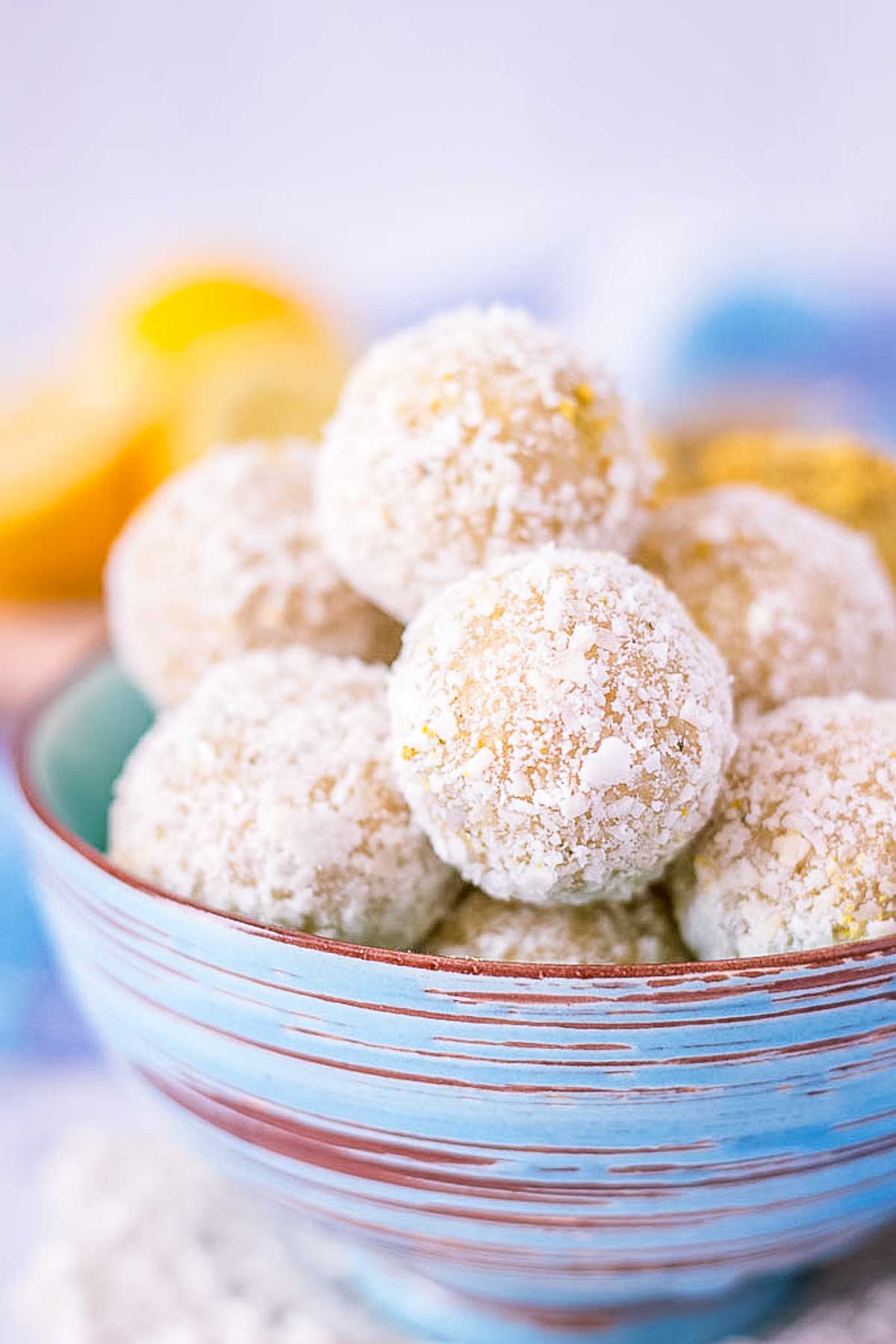 Lemon Coconut Energy Balls served in a bowl