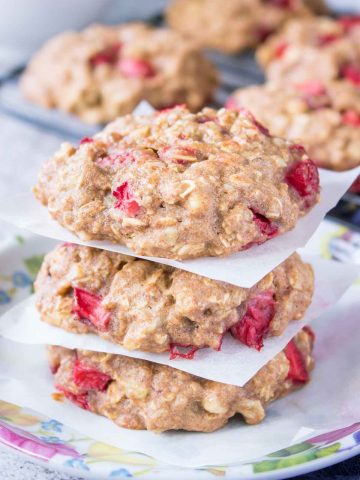 Strawberry Oatmeal Cookies stacked on a plate