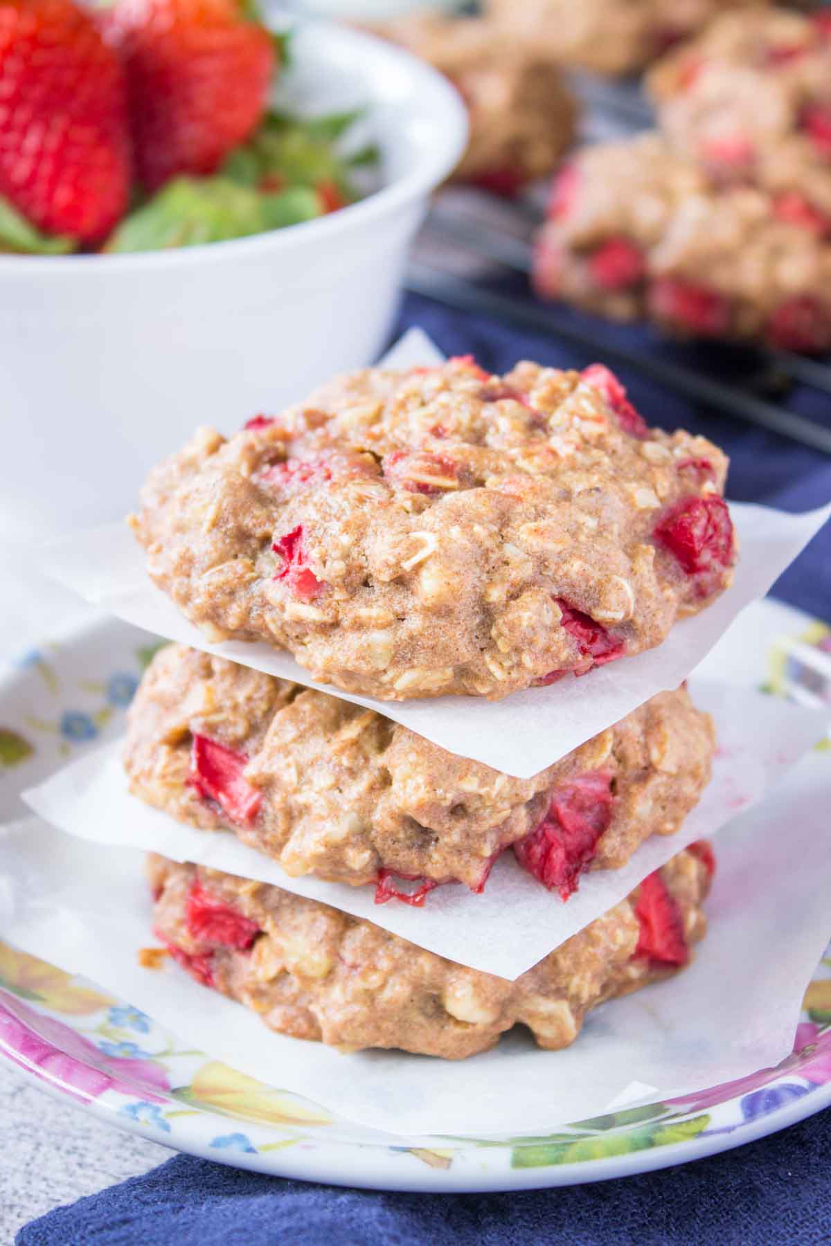 Strawberry Oatmeal Cookies served on a plate