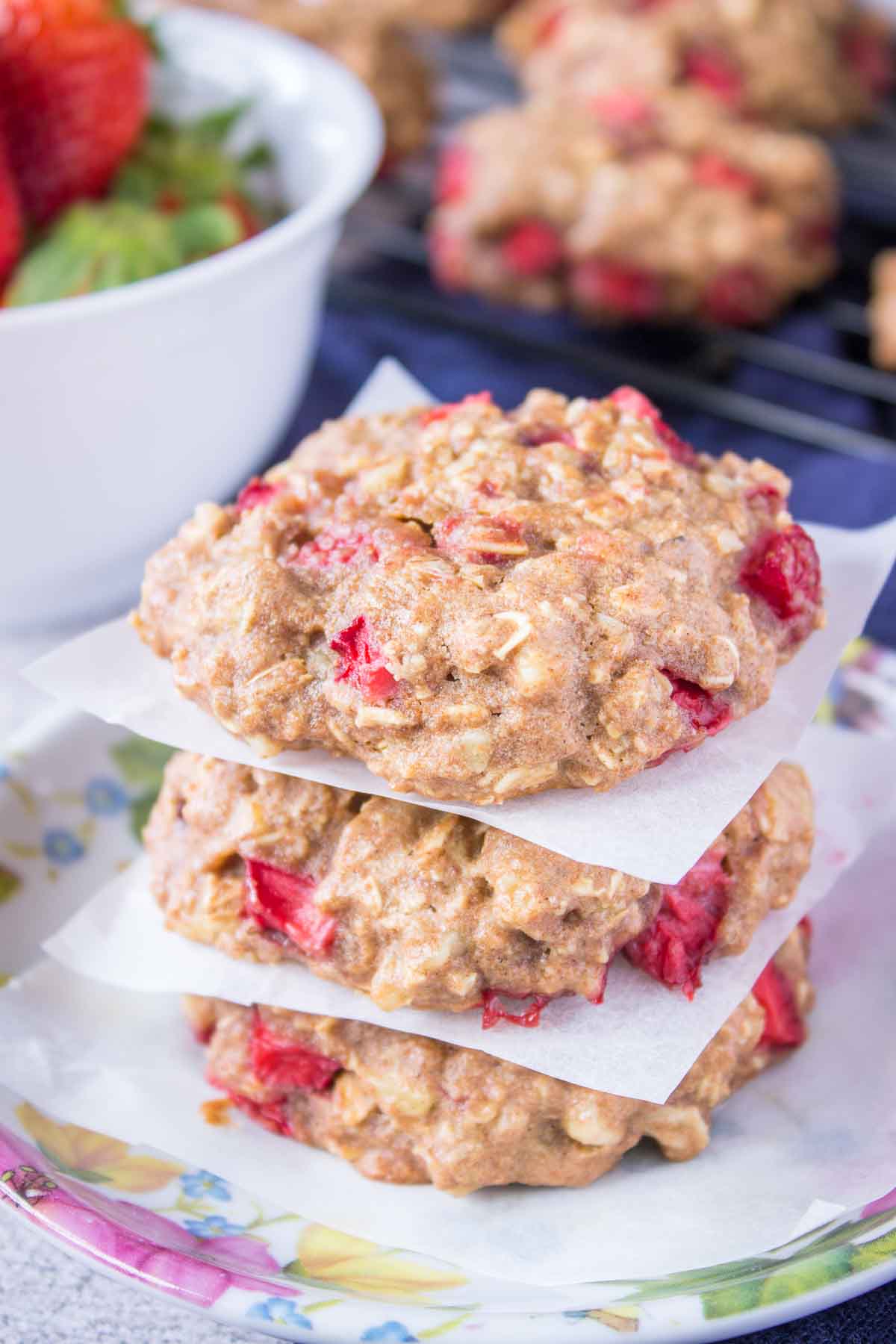 Strawberry Oatmeal Cookies served on a plate