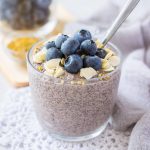 Blueberry Chia Pudding served in a glass bowl with a spoon