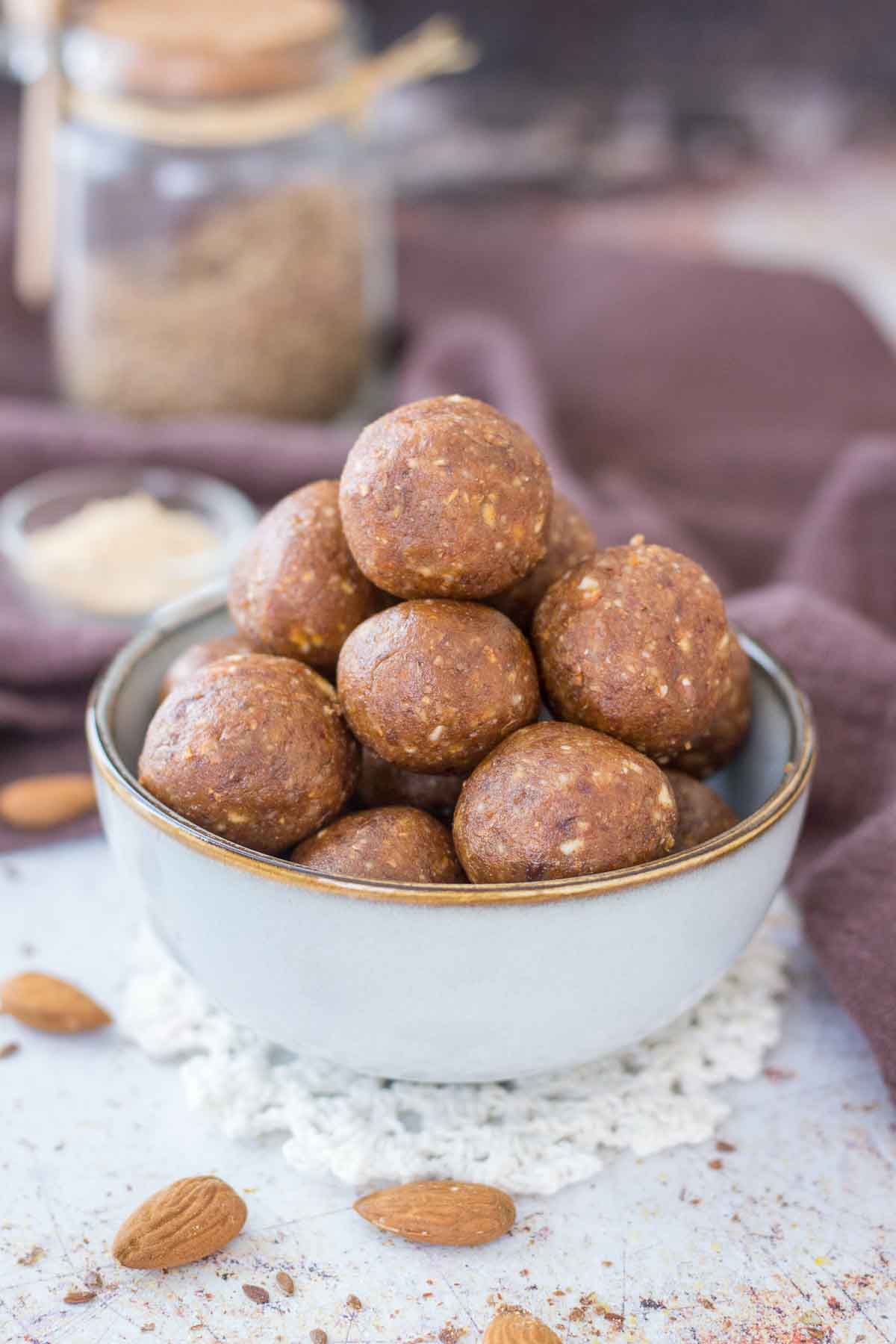 Almond Butter Energy Balls served in a bowl