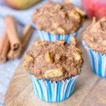Apple Cinnamon Muffins served on a wooden plate