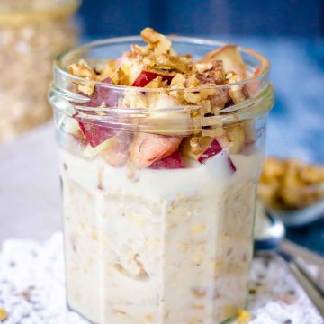 Peach Overnight Oats served in a glass jar