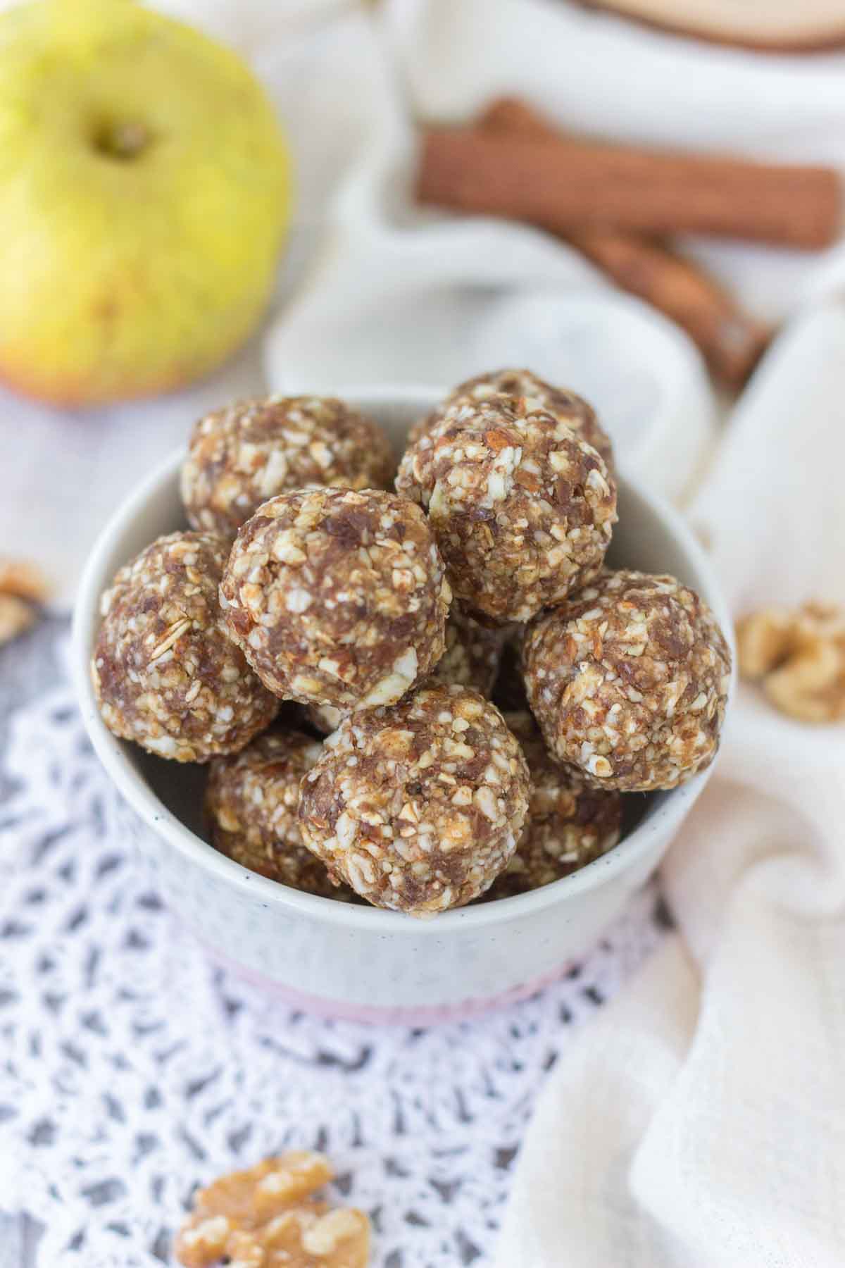 Apple Pie Energy Bites served in a bowl