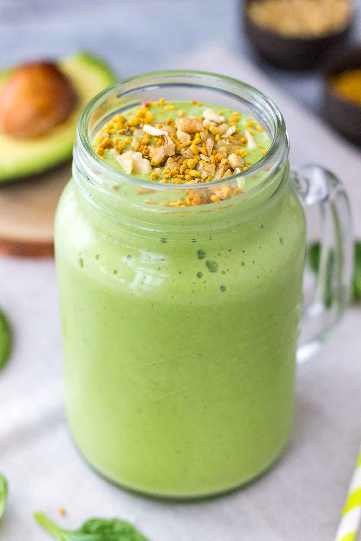 Avocado Smoothie topped with walnuts
