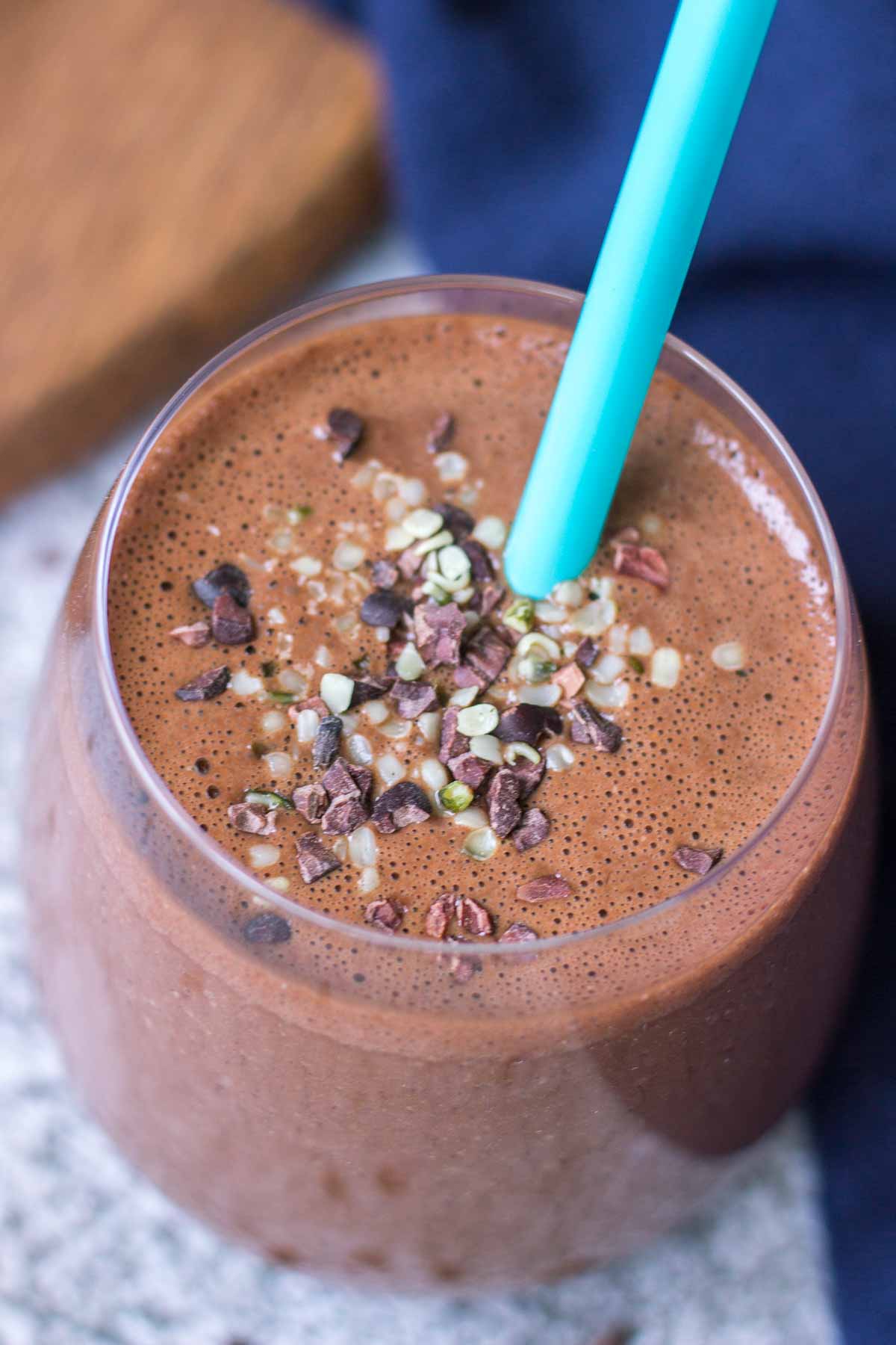 Chocolate Smoothie with a straw