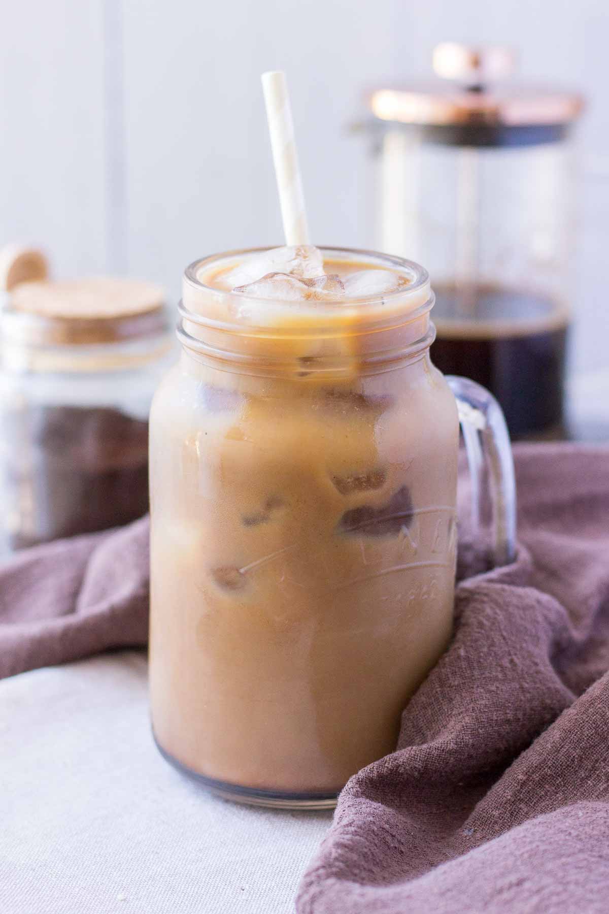 Iced Mocha Latte served in a tall glass with a straw