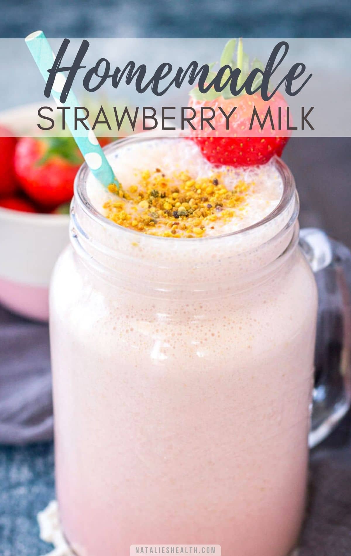 Homemade Strawberry Milk PIN image